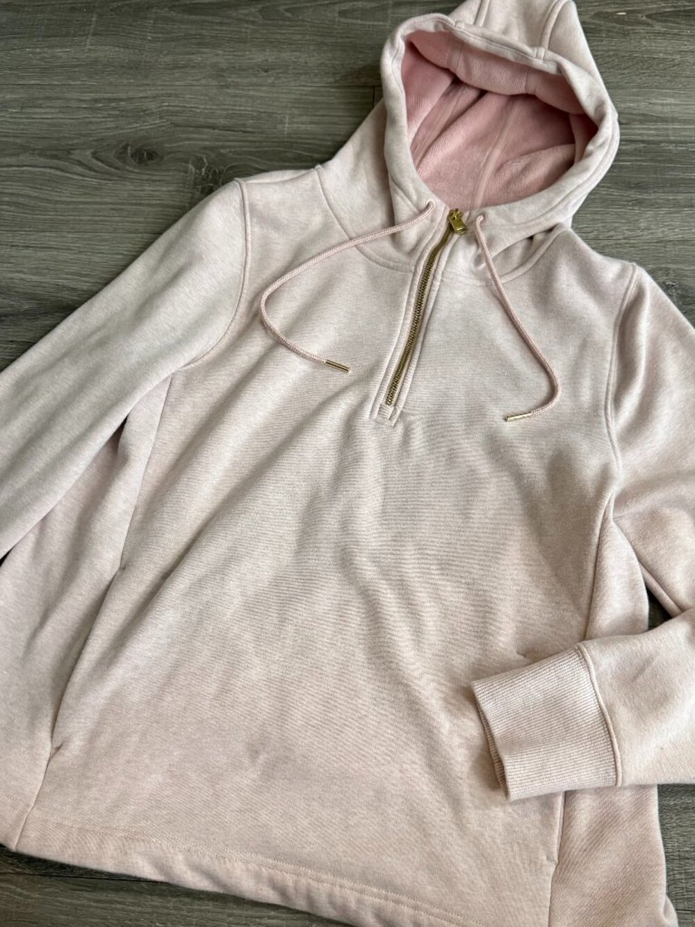 Athleta Cozy Karma 1/4 Zip Pullover Hoodie Thumb Hole Light Pink Size Medium